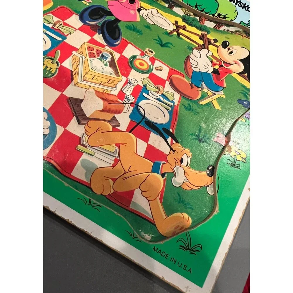 Vintage Mickey Mouse & Friends Playskool Wooden Inlaid Puzzle Complete Disneyana